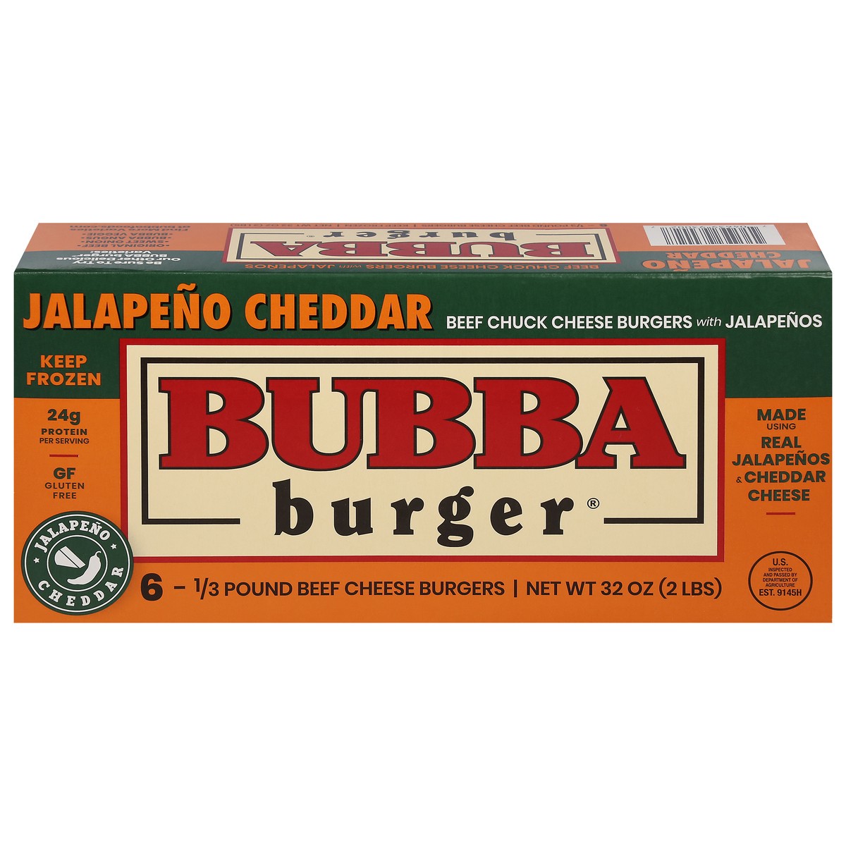 slide 1 of 9, BUBBA Burger Beef Chuck Jalapeño Cheddar Cheese Burgers 6 - 0.33 lb Burgers, 6 ct