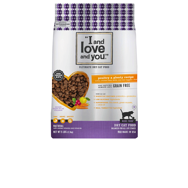 slide 1 of 1, I And Love And You Nude Food Poultry a Plenty Chicken Dry Cat Food, 5 lb