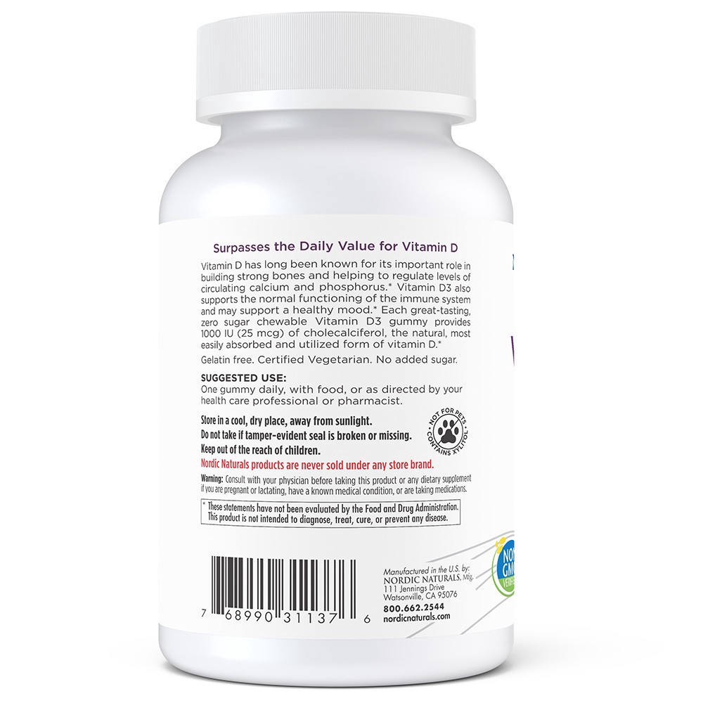 slide 2 of 4, Nordic Naturals Zero Sugar Vitamin D3 Gummies 1000 Iu Wild Berry Flavor, 60 ct