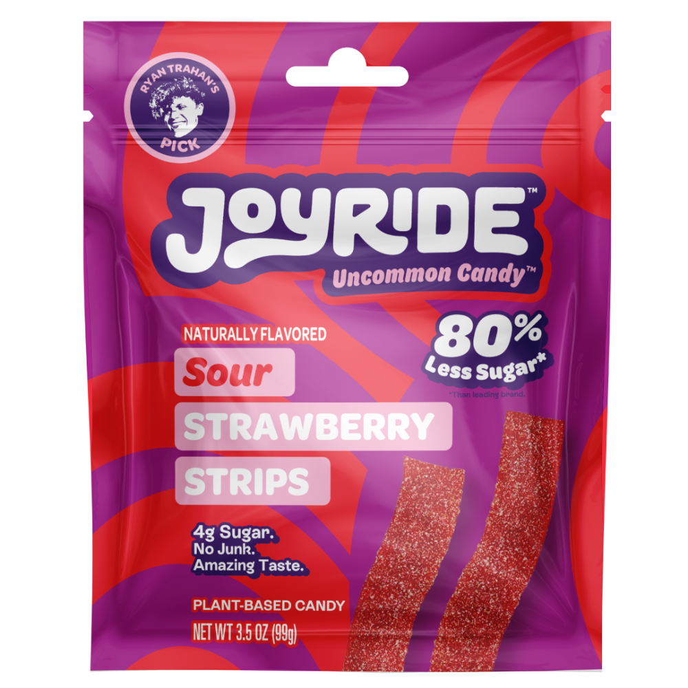 slide 1 of 1, JOYRIDE™ Sour Strawberry Strips Plant-Based Candy Bag, 3.5 oz