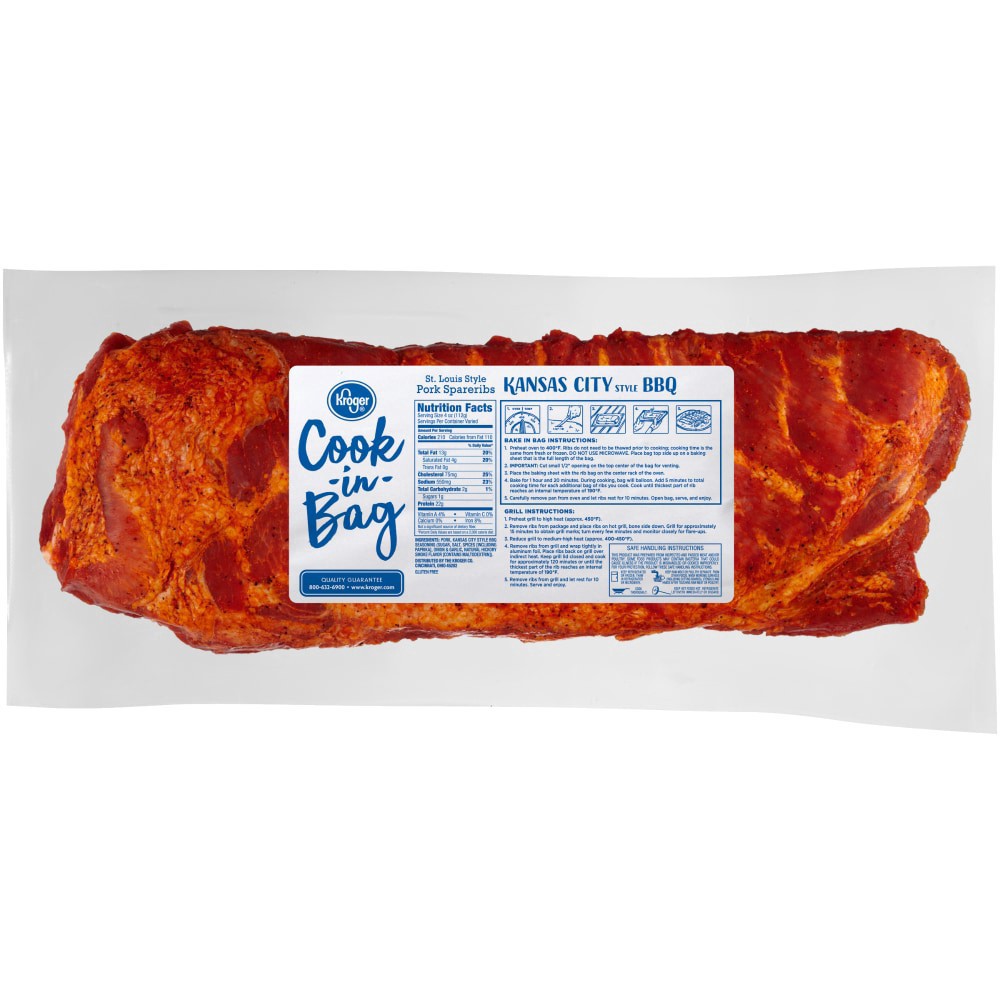 slide 2 of 2, Kroger Cook-In-Bag Kansas City Style BBQ St. Louis Style Pork Spareribs, per lb