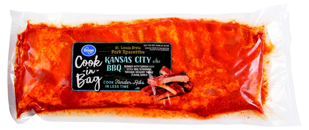 slide 1 of 1, Kroger Cook-In-Bag Kansas City Style BBQ St. Louis Style Pork Spareribs, per lb