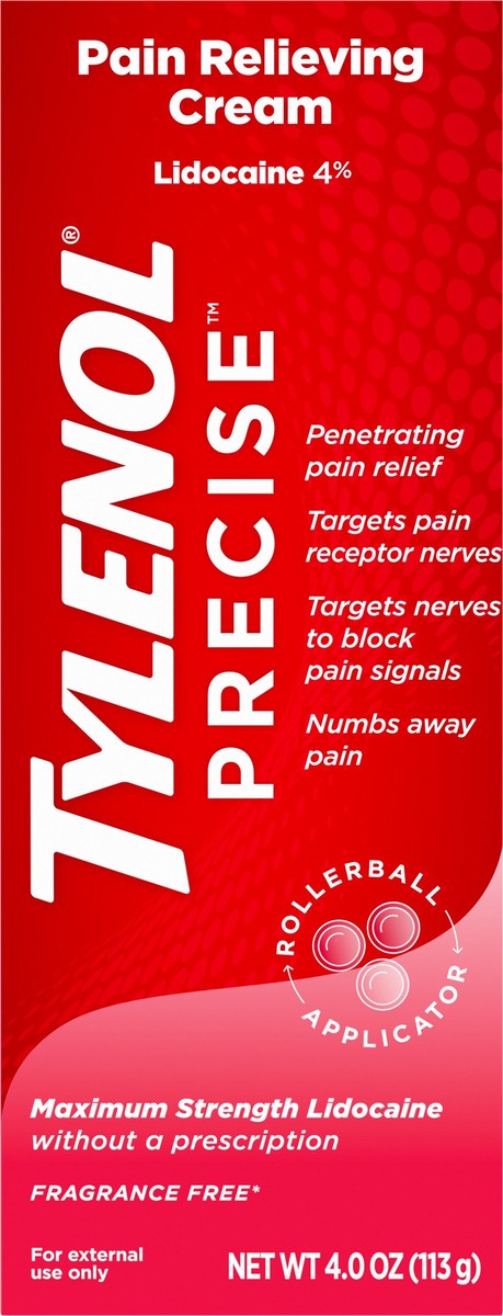 slide 3 of 7, Tylenol Precise Maximum Strength 4% Lidocaine Pain Relieving Cream, 4oz, 4 oz