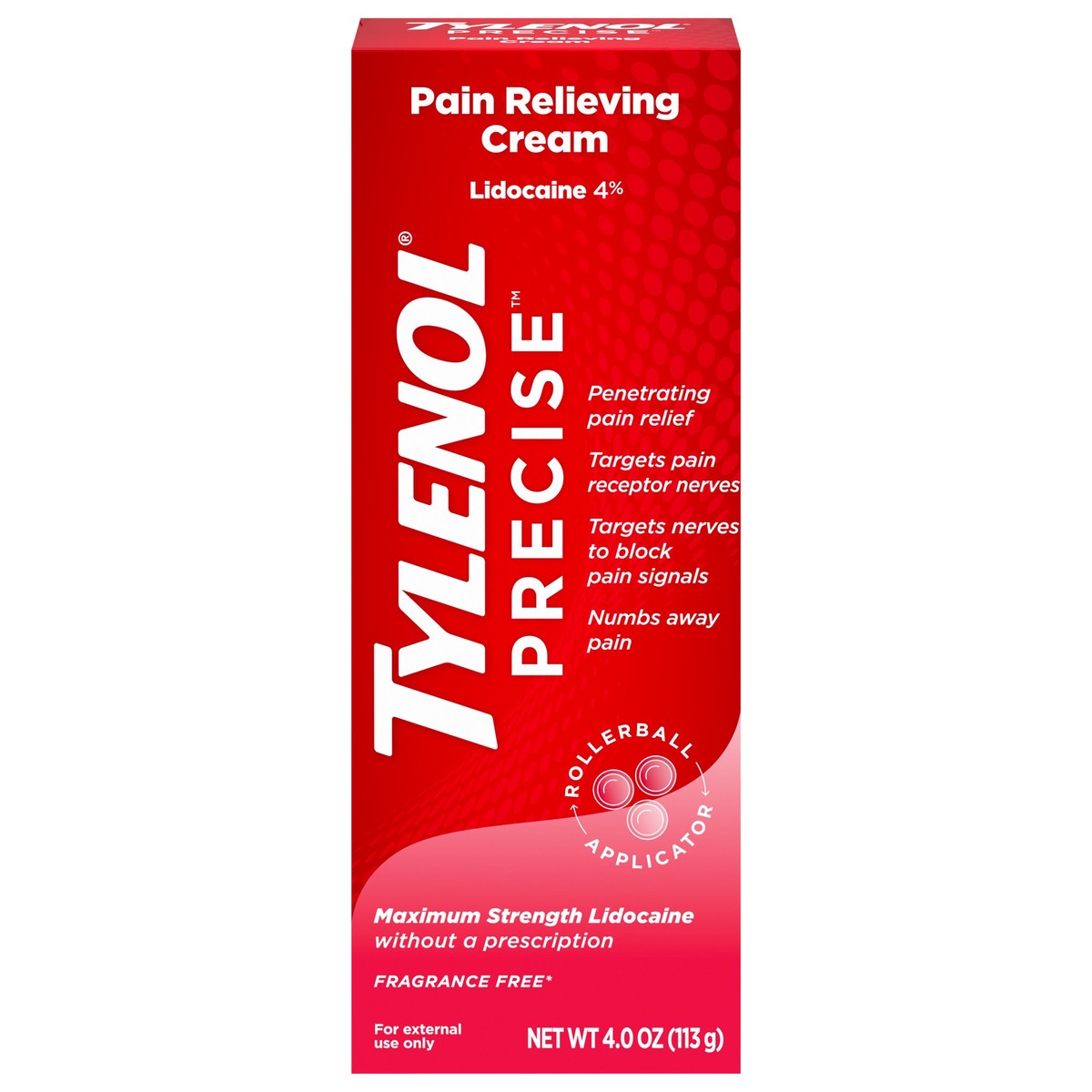slide 1 of 7, Tylenol Precise Maximum Strength 4% Lidocaine Pain Relieving Cream, 4oz, 4 oz