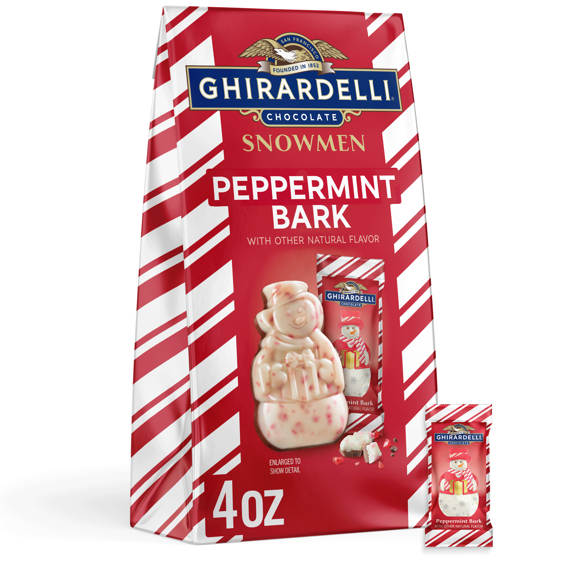 slide 1 of 9, GHIRARDELLI Peppermint Bark Snowmen, 4 OZ Bag, 4 oz