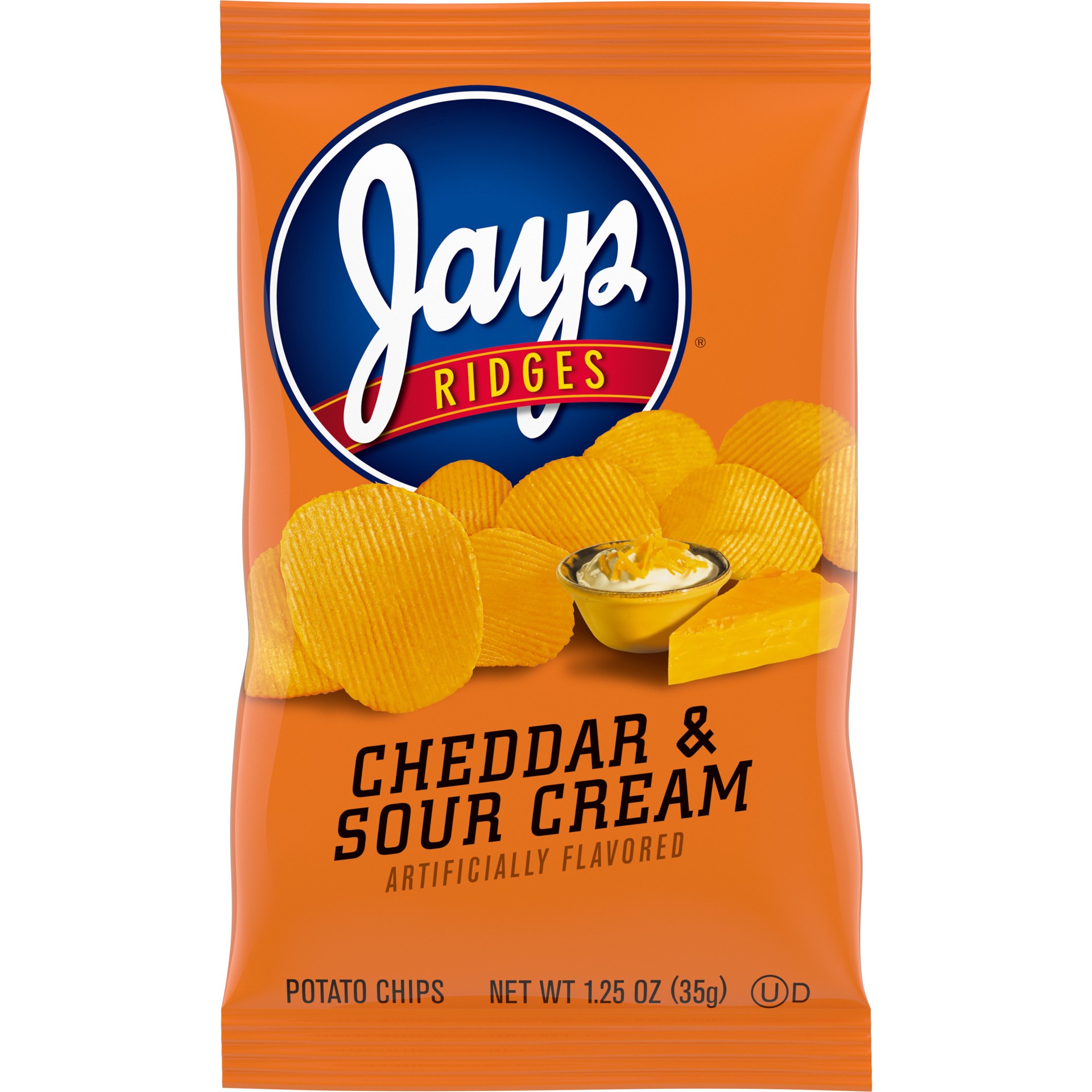 slide 1 of 6, Jays Ridges Potato Chips, Cheddar and Sour Cream, 1.25 Oz Bag, 1.25 oz