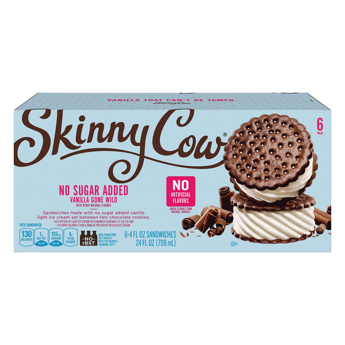 slide 1 of 1, Skinny Cow No Sugar Added Vanilla Gone Wild Ice Cream Sandwiches, 6 ct; 4 fl oz