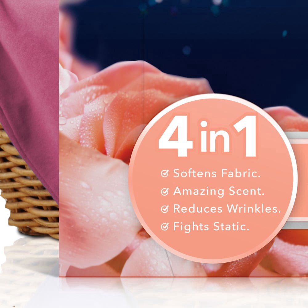 slide 6 of 6, Downy Infusions Sparkling Amber & Rose Bliss Mega Dryer Sheets, 130 ct