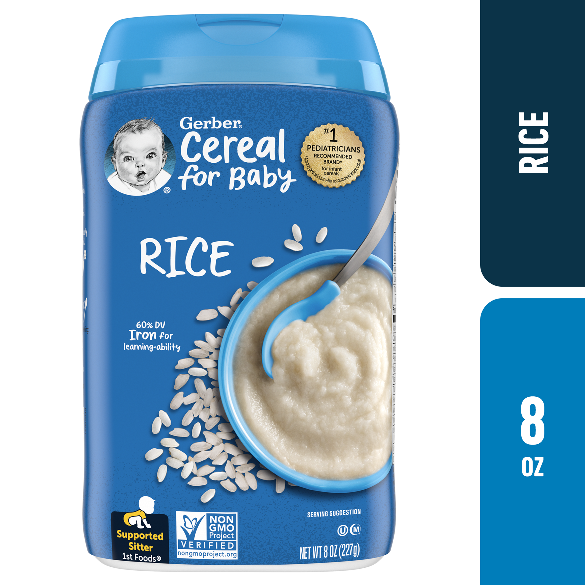 slide 1 of 5, Gerber Stage 1 Baby Food, Rice Cereal, 8 oz Canister, 8 oz