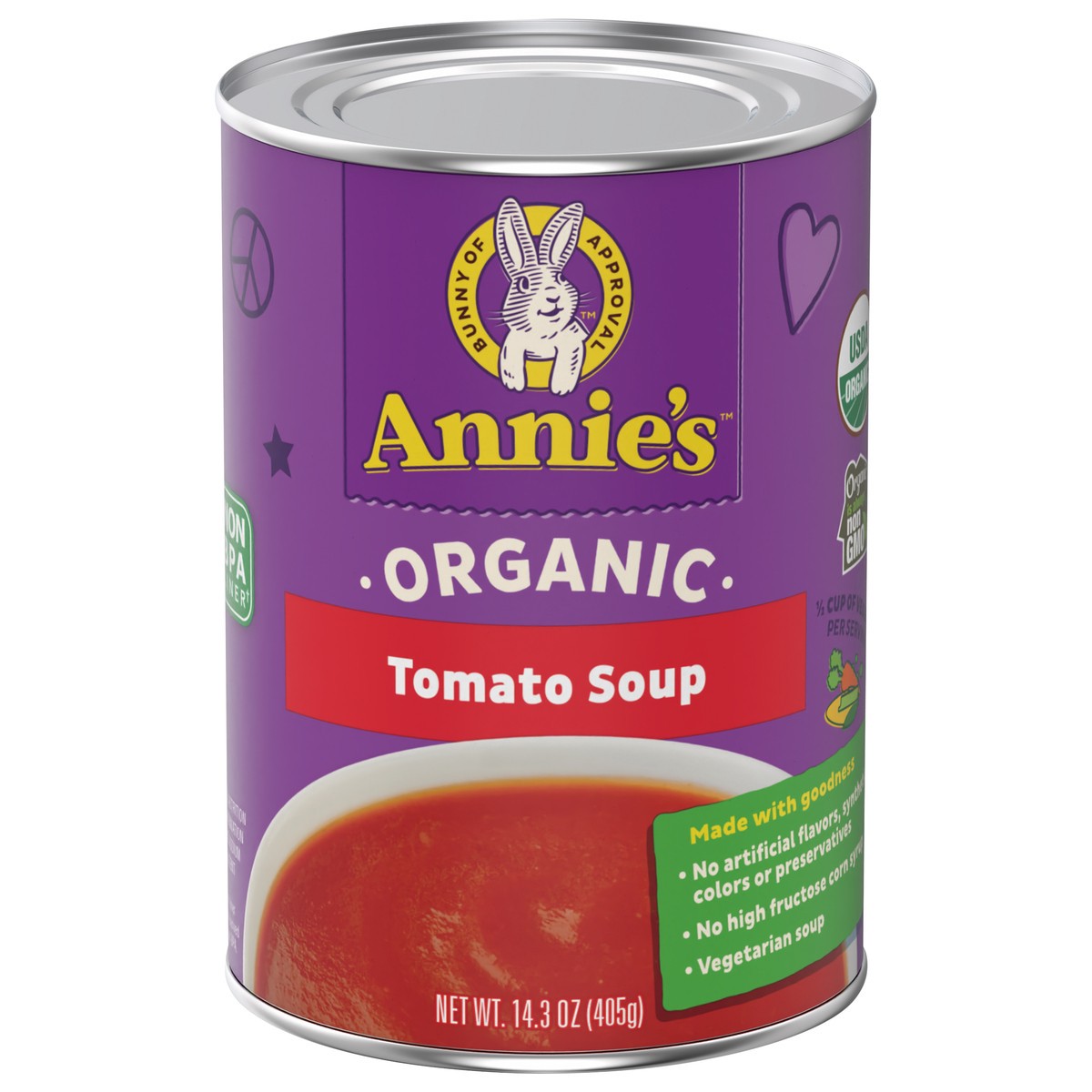 slide 1 of 9, Annie's Organic Tomato Canned Soup, Non-GMO, 14.3 ounces, 14 oz