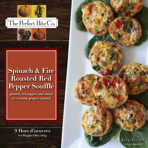 slide 1 of 1, The Perfect Bite Co Appetizers Spinach Fire Roasted Red Pepper Souffle, 5.79 oz