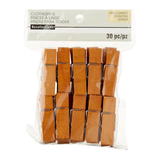 slide 1 of 3, Walnut Medium Wide Clothespin By Recollections, 30ct., 30 ct