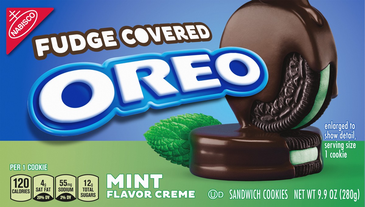 slide 2 of 9, OREO Fudge Covered Mint Creme Sandwich Cookies, 9.9 oz, 9.9 oz