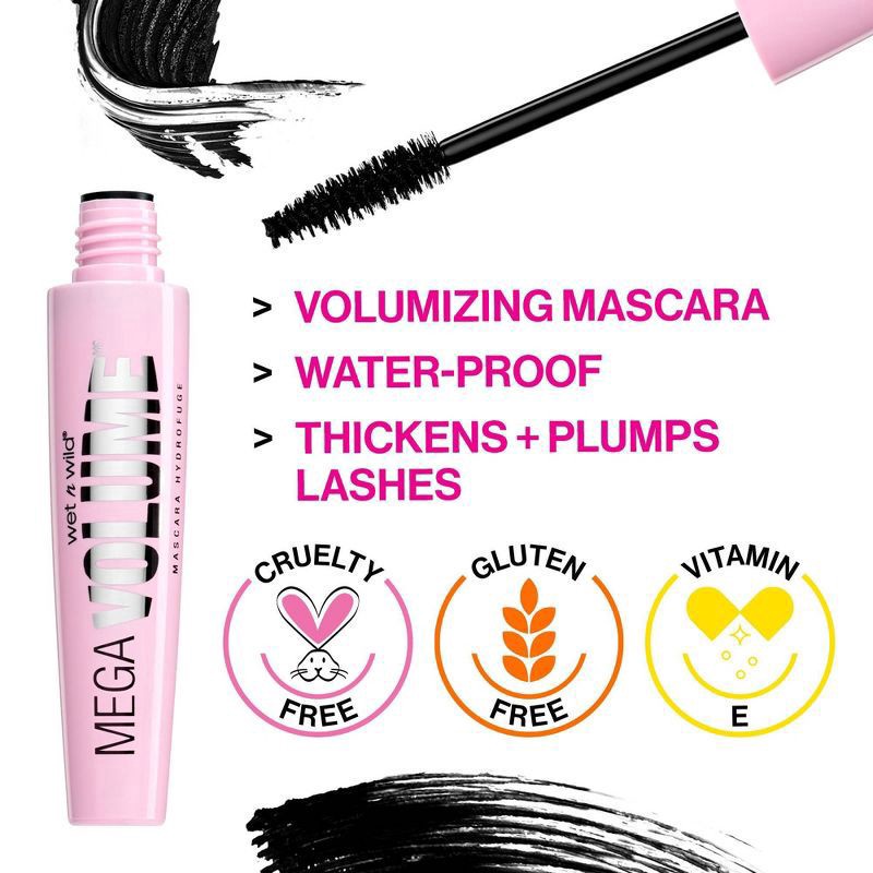 slide 2 of 5, wet n wild Mega Volume Waterproof Mascara Very Black, 0.21 fl oz