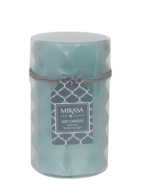 slide 5 of 5, Mikasa 3x5 inch Blue Embossed LED Wax Pillar Candle, 1 ct
