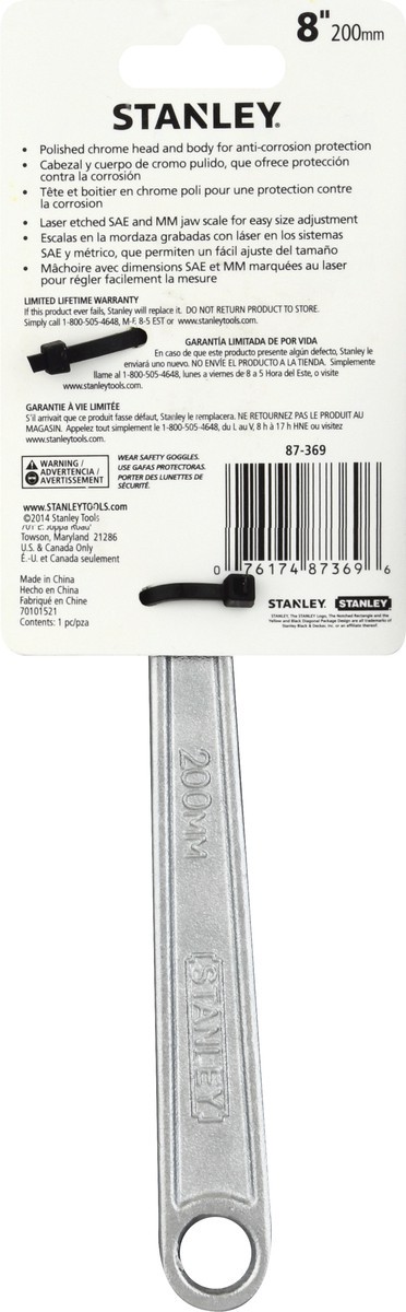 slide 8 of 9, STANLEY Adjustable 8 Inch Wrench 1 ea, 1 ct