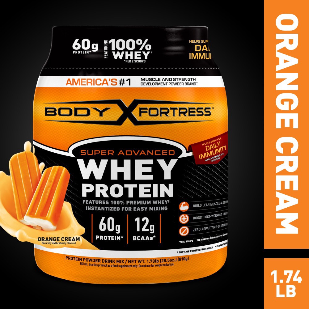 slide 4 of 5, Body Fortress® Super Advanced Whey Orange Cream Protein Powder, 28.5 oz
