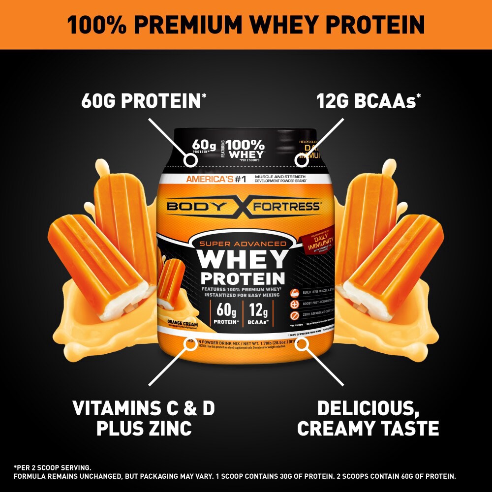 slide 5 of 5, Body Fortress® Super Advanced Whey Orange Cream Protein Powder, 28.5 oz