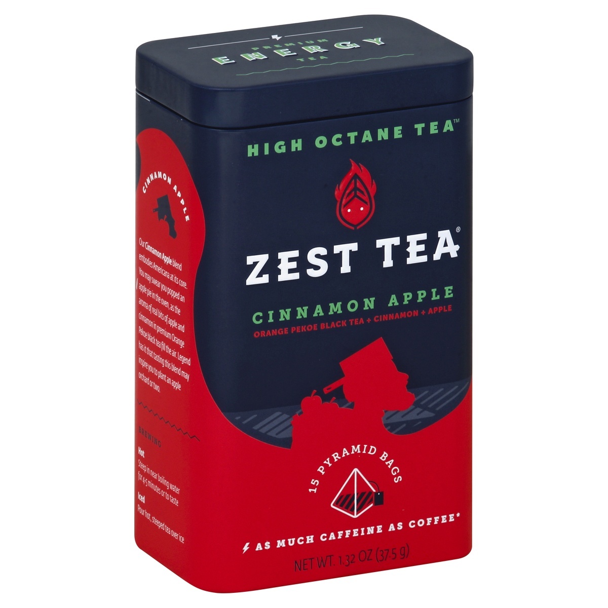 slide 1 of 1, Zest Tea Energy Tea, Premium, Cinnamon Apple, Pyramid Bags, 15 ct