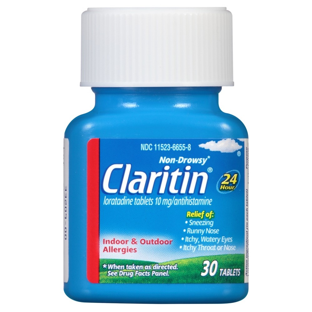slide 3 of 3, Claritin Antihistamine Tablets Indoor & Outdoor Allergies Prescription Strength 10mg, 30 ct; 10 mg