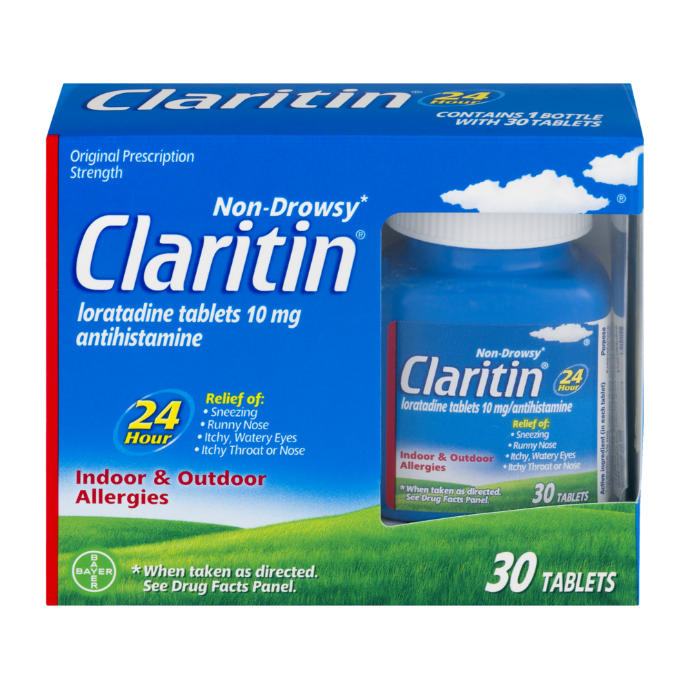 slide 1 of 3, Claritin Antihistamine Tablets Indoor & Outdoor Allergies Prescription Strength 10mg, 30 ct; 10 mg
