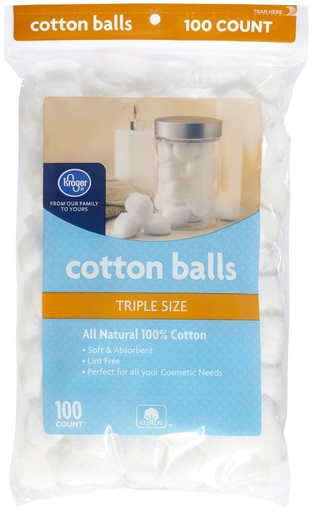 slide 1 of 1, Kroger Triple Size Cotton Balls, 100 ct