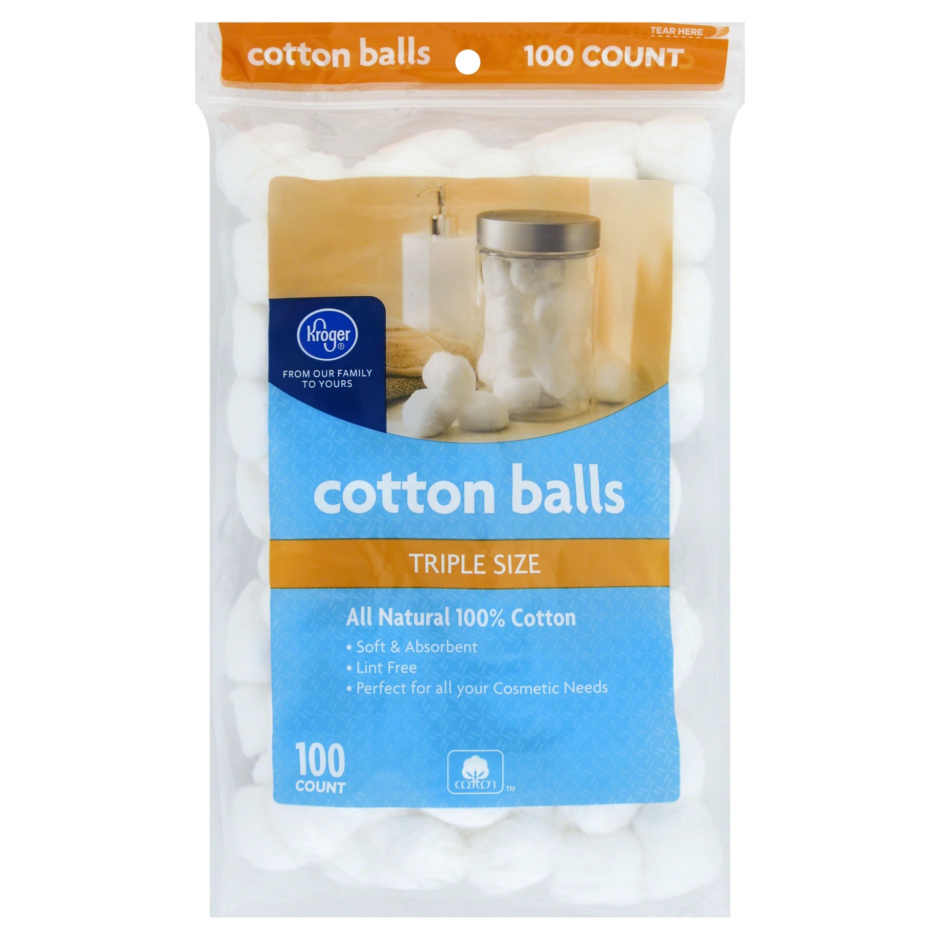 slide 1 of 1, Kroger Triple Size Cotton Balls, 100 ct
