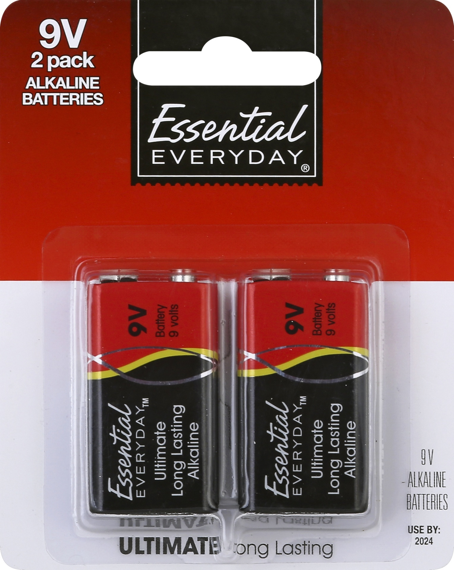 slide 1 of 1, Essential Everyday Batteries, Alkaline, 9V, 2 Pack, 2 ct