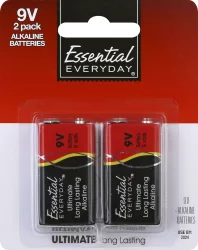 Essential Everyday Batteries, Alkaline, 9V, 2 Pack