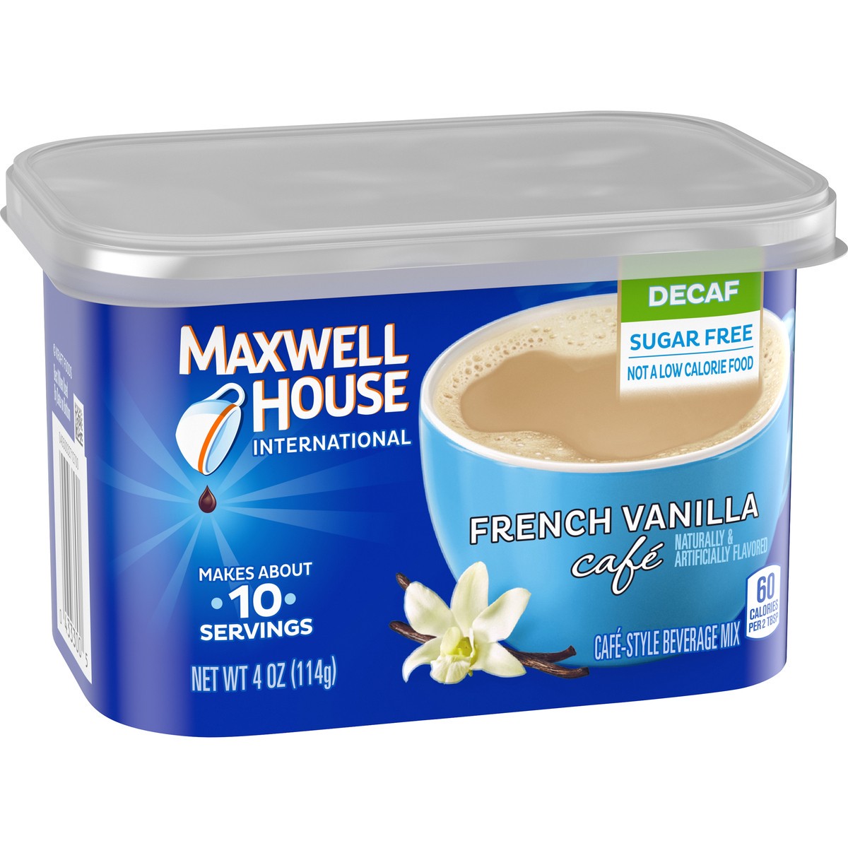 slide 4 of 9, Maxwell House French Vanilla Café-Style Decaf Sugar Free Beverage Mix, 4 oz. Canister, 4 oz