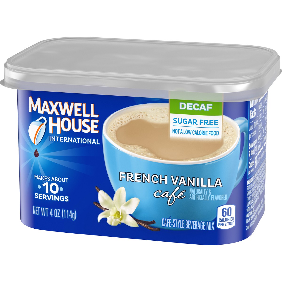 slide 5 of 9, Maxwell House French Vanilla Café-Style Decaf Sugar Free Beverage Mix, 4 oz. Canister, 4 oz