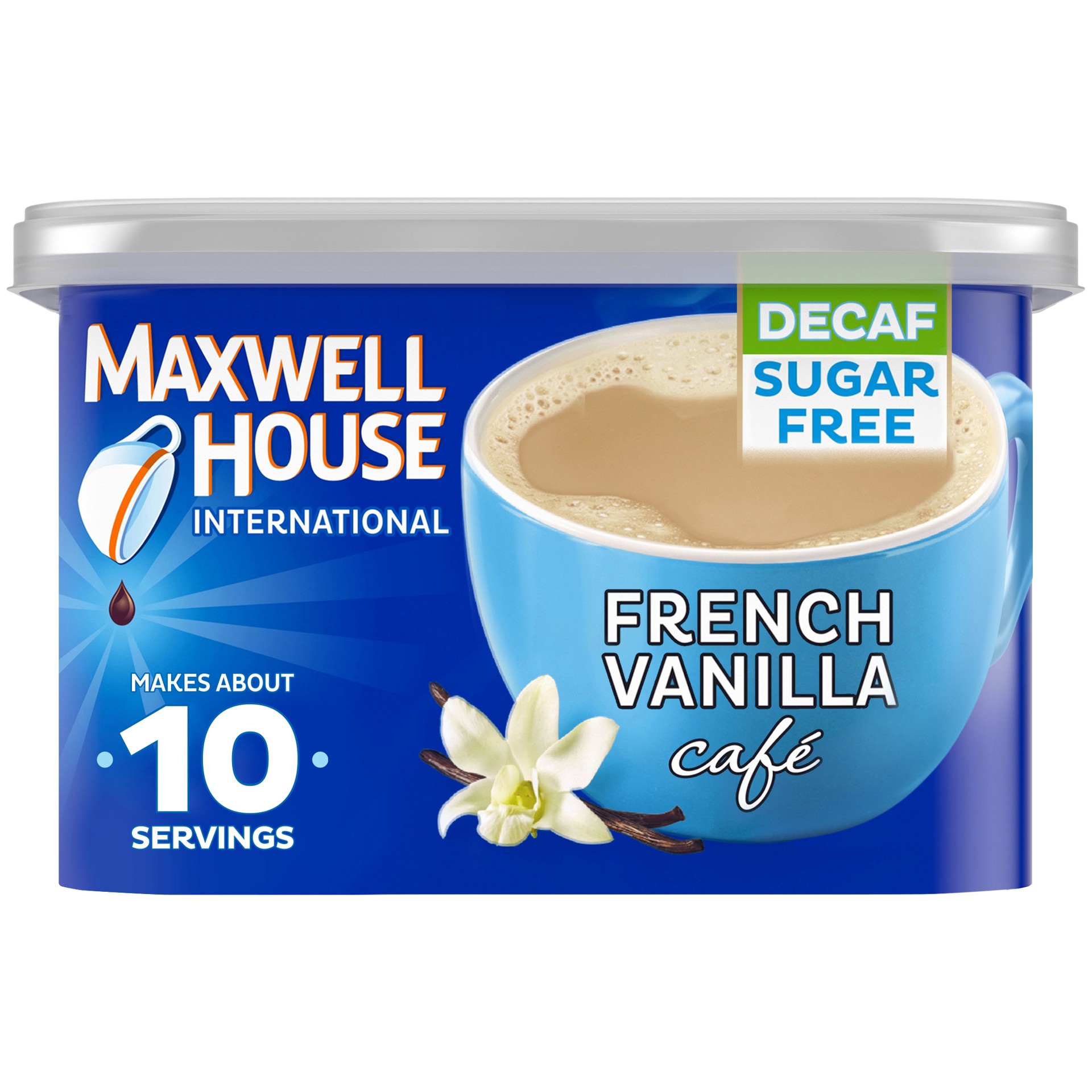 slide 1 of 9, Maxwell House French Vanilla Café-Style Decaf Sugar Free Beverage Mix, 4 oz. Canister, 4 oz