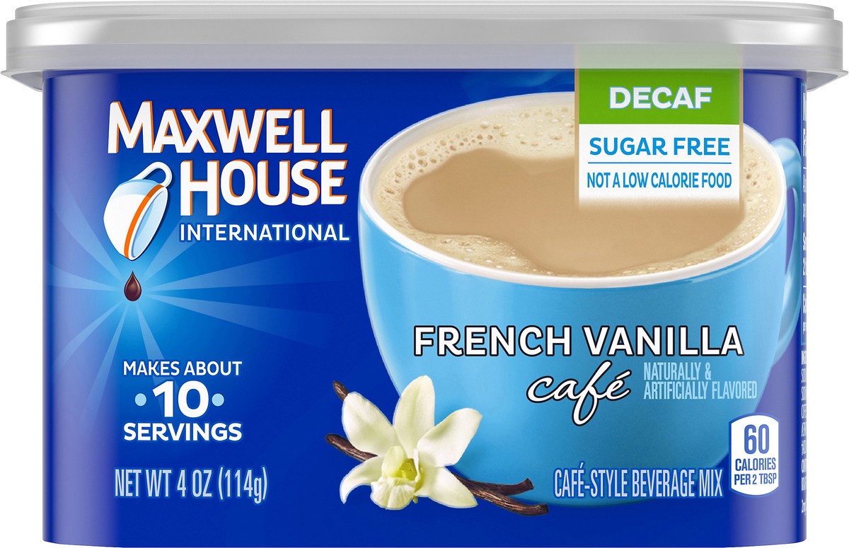 slide 3 of 9, Maxwell House French Vanilla Café-Style Decaf Sugar Free Beverage Mix, 4 oz. Canister, 4 oz