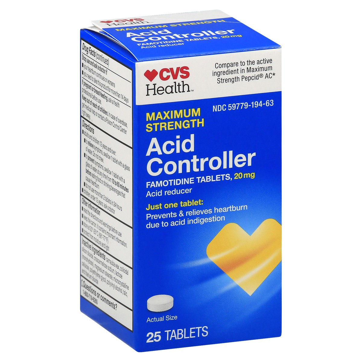 slide 3 of 11, CVS Health Maximum Strength Acid Controller Tablets, 25 Ct, 25 ct; 20 mg