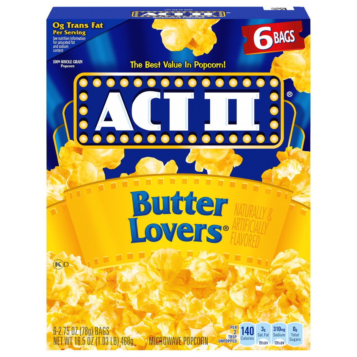 slide 1 of 5, ACT II Microwave Butter Lovers Popcorn 6-2.75 oz, 6 ct