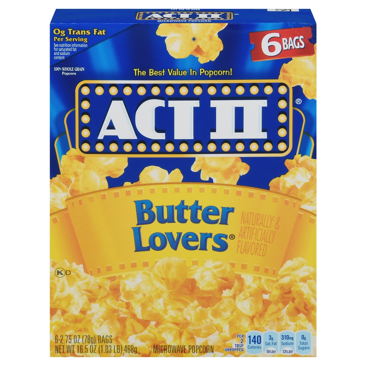 slide 1 of 11, ACT II Butter Lovers Popcorn, 6 ct