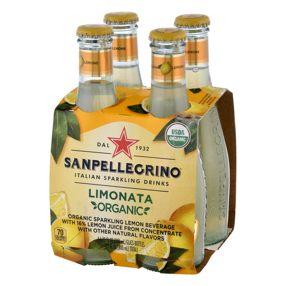 slide 2 of 9, SANPELLEGRINO Italian Sparkling Drinks Organic Limonata, 6.76 oz. glass bottle 4-pack, 27 oz