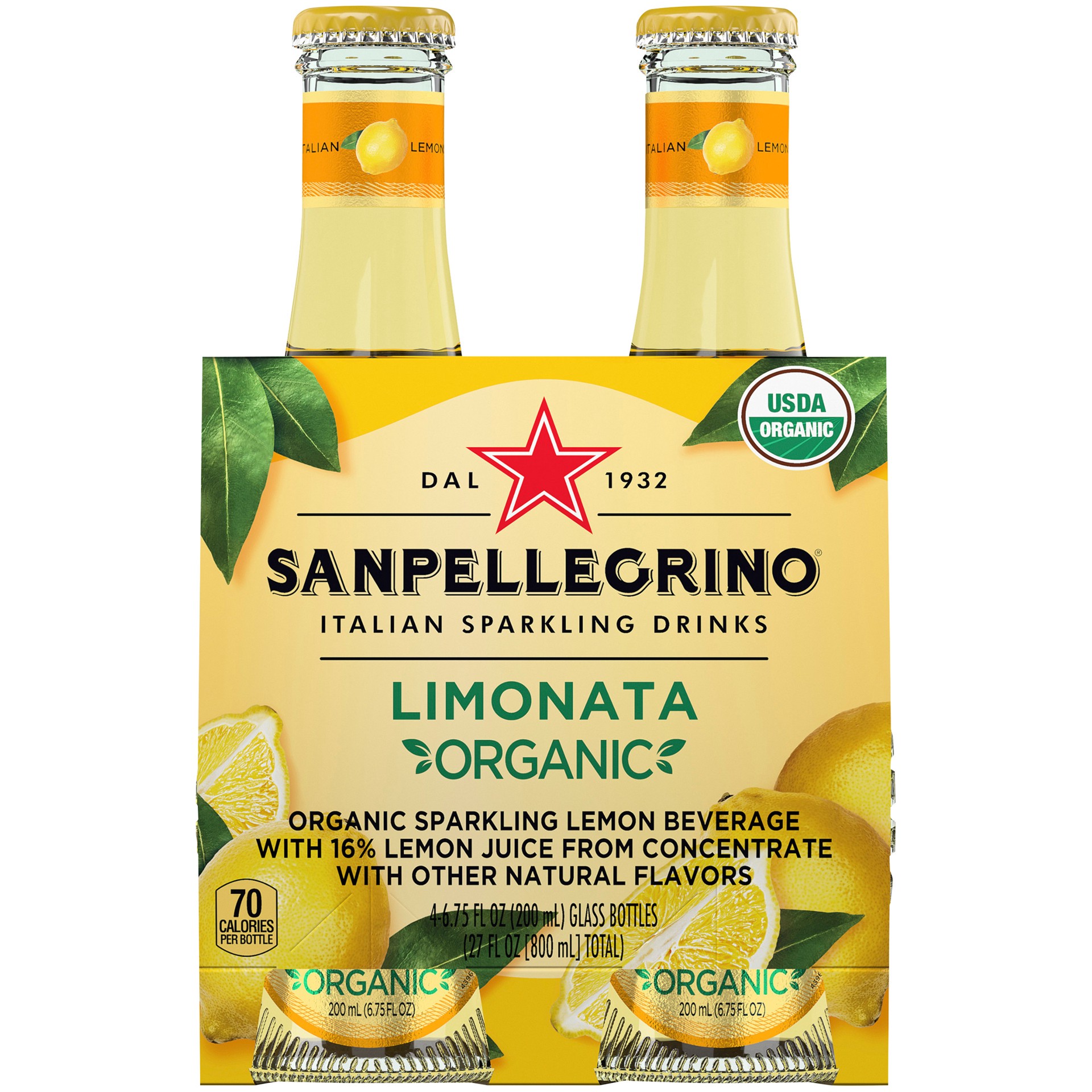 slide 1 of 9, SANPELLEGRINO Italian Sparkling Drinks Organic Limonata, 6.76 oz. glass bottle 4-pack, 27 oz