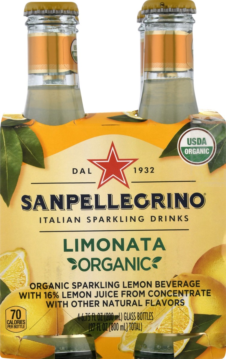 slide 8 of 9, SANPELLEGRINO Italian Sparkling Drinks Organic Limonata, 6.76 oz. glass bottle 4-pack, 27 oz