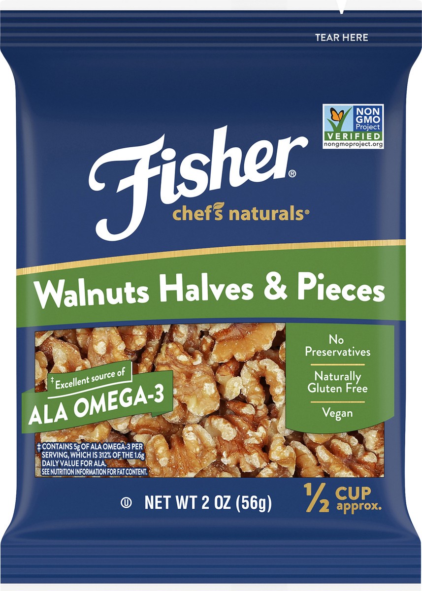 slide 1 of 8, Fisher Walnuts Halves, 2 oz