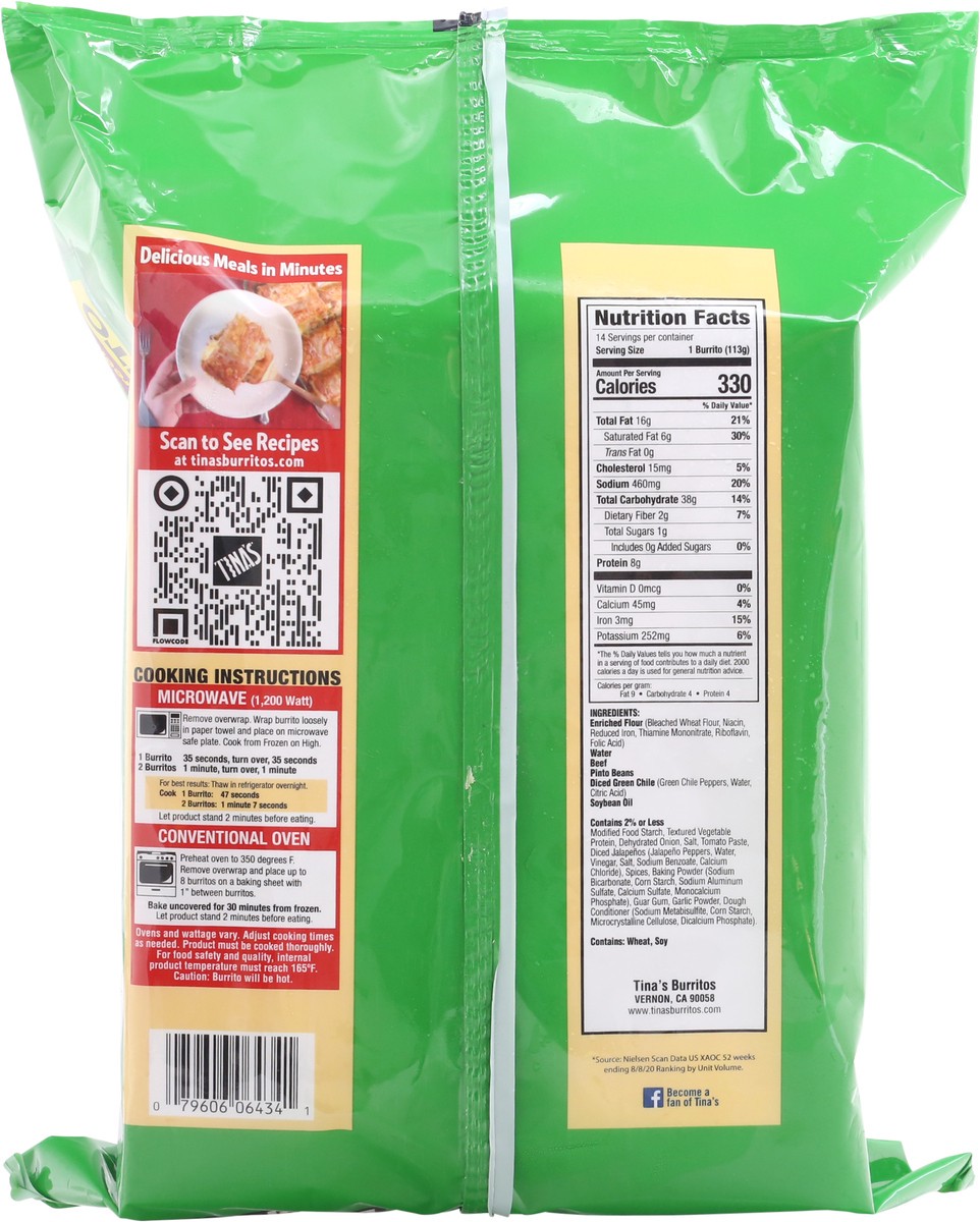slide 5 of 11, Tina's 14 Pack Beef & Bean/Grill Chili Burritos 14 ea, 14 ct