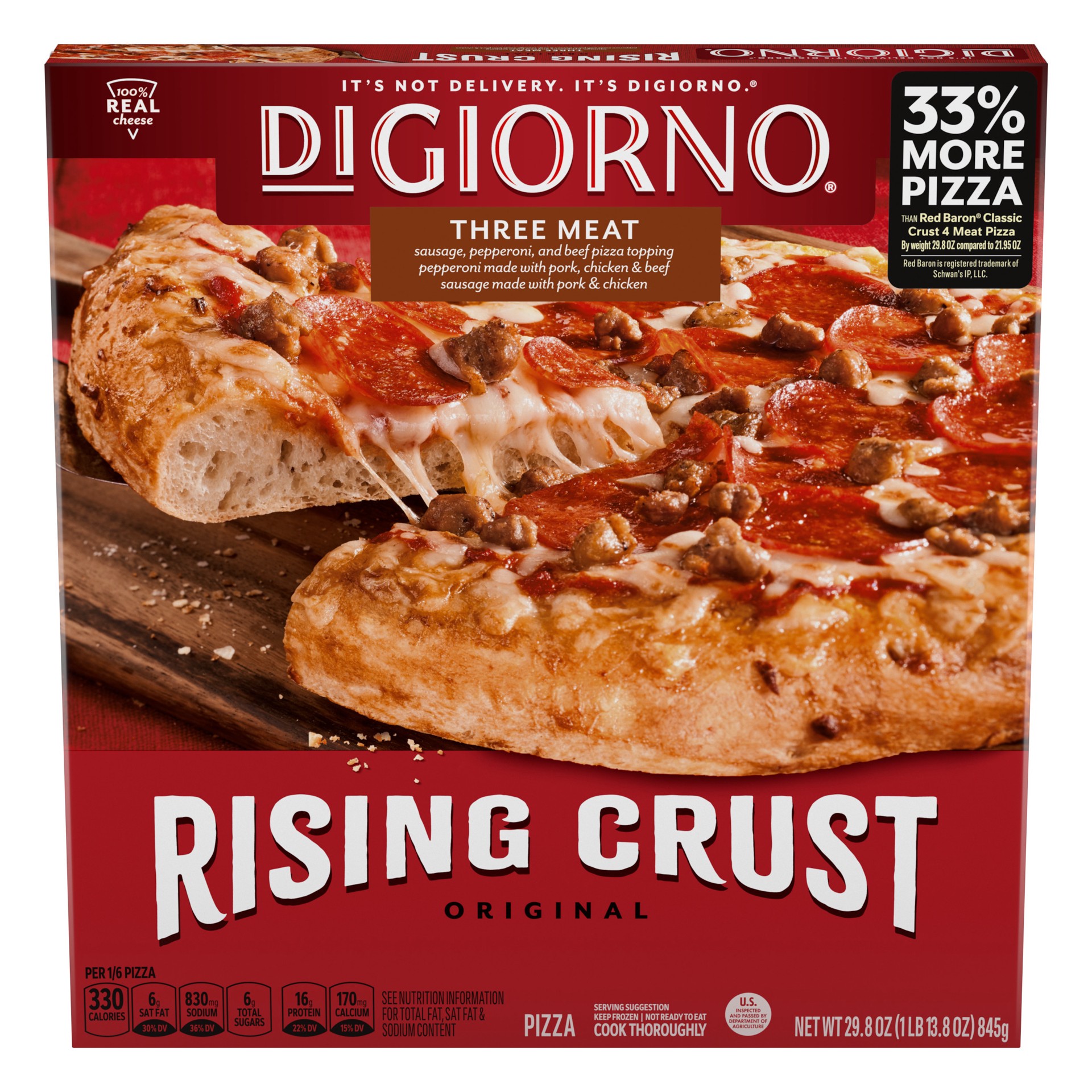 slide 1 of 8, DiGiorno Rising Crust Three Meat Pizza, 29.8 oz (Frozen), 29.8 oz