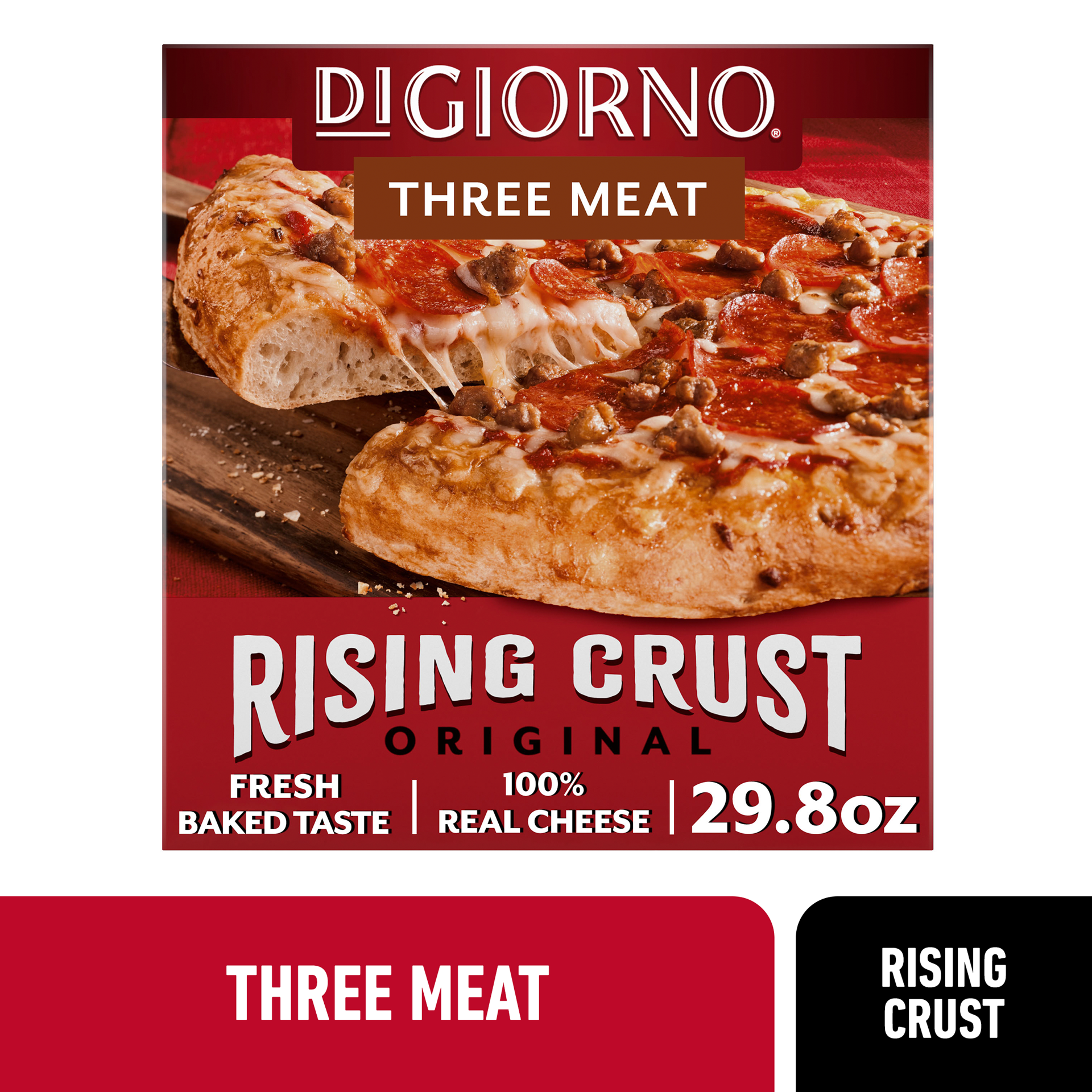 slide 1 of 8, DiGiorno Rising Crust Three Meat Pizza, 29.8 oz (Frozen), 29.8 oz