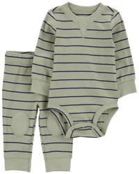 Carter's Baby 2-Piece Striped Bodysuit Pant Set Green 18M