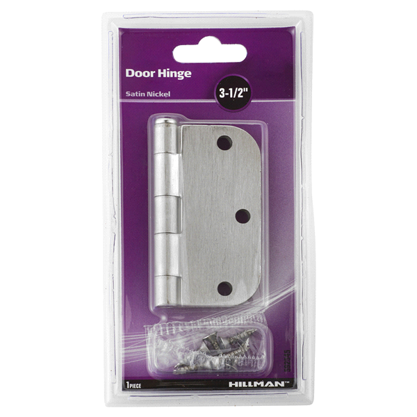 slide 1 of 1, Hillman Round Corner Hinge Satin Nickel, 3-1/2", 1 ct