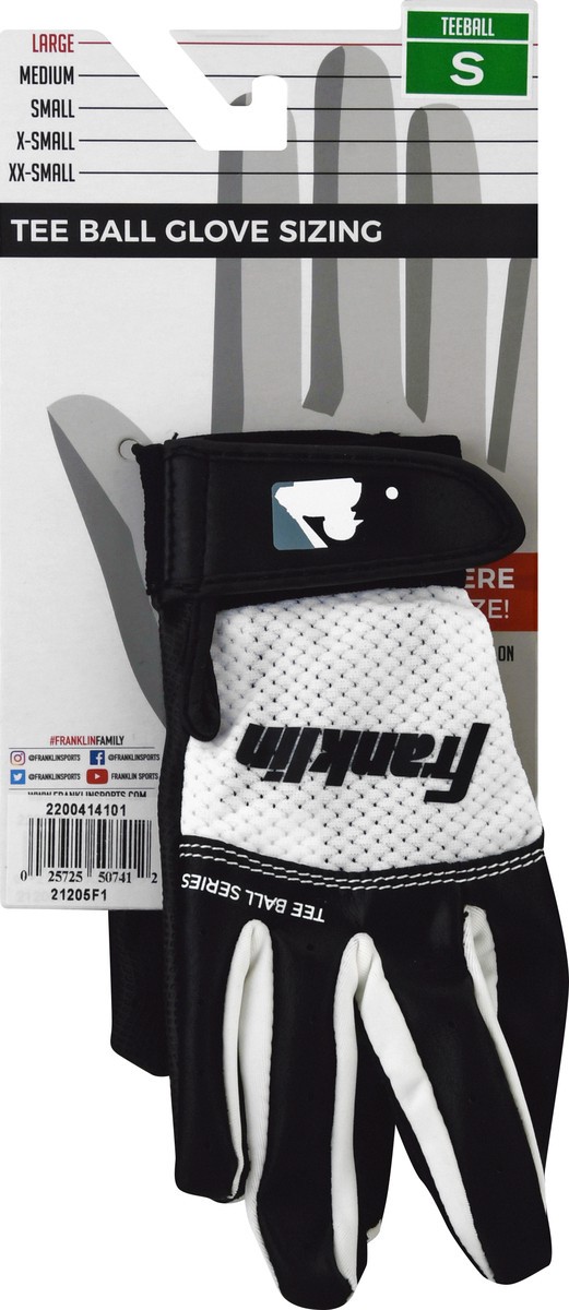 slide 7 of 9, Franklin Youth Classic Batting Glove Black/White Youth Small, SM