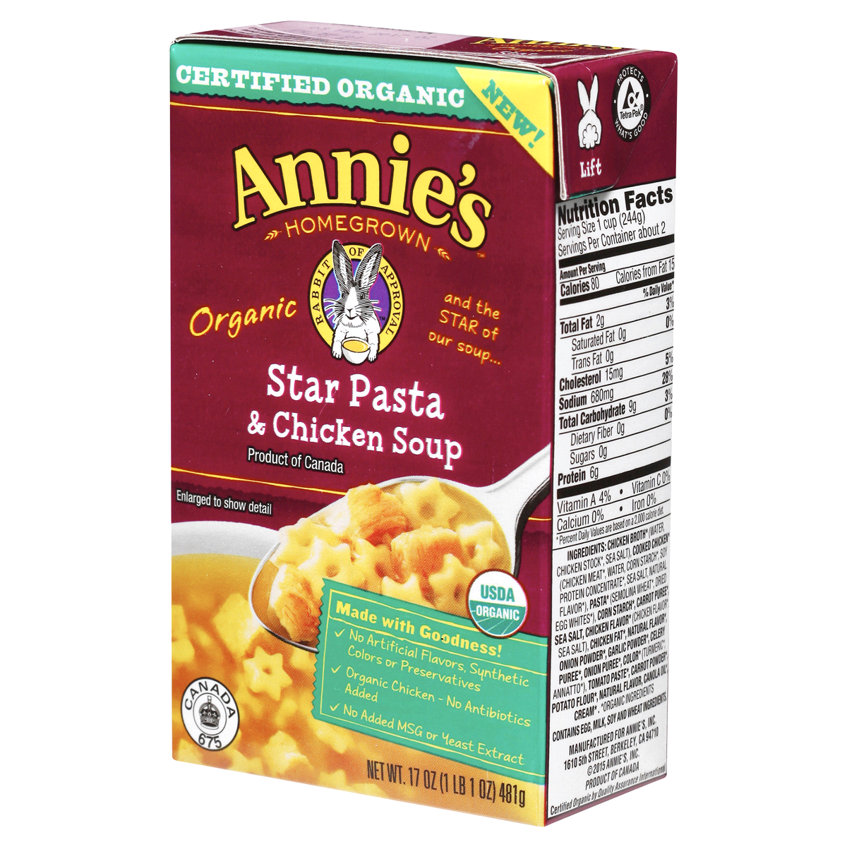 slide 2 of 7, Annie's Homegrown Organic Star Pasta & Chicken Soup, 17 oz