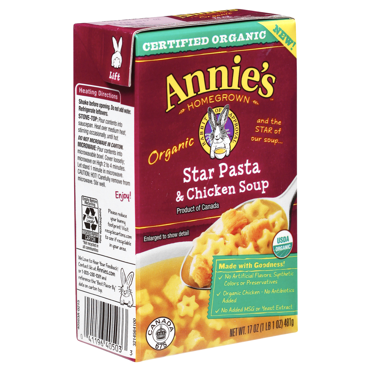 slide 7 of 7, Annie's Homegrown Organic Star Pasta & Chicken Soup, 17 oz