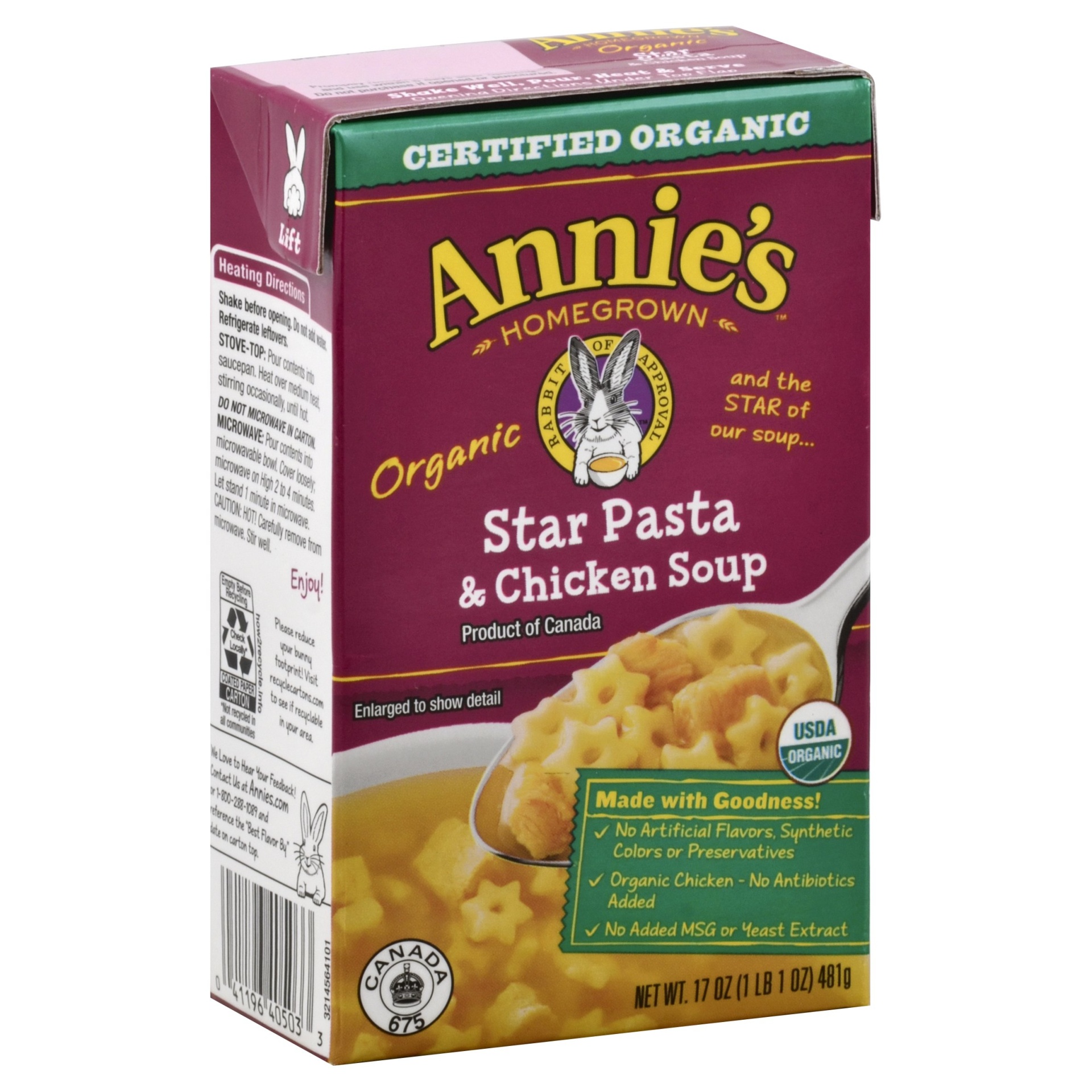 slide 1 of 7, Annie's Homegrown Organic Star Pasta & Chicken Soup, 17 oz