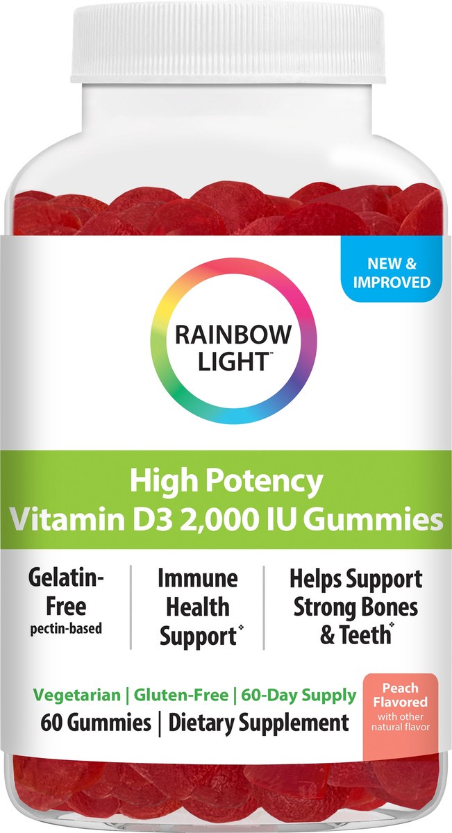 slide 5 of 7, Rainbow Light 2000 IU High Potency Peach Flavored Vitamin D3 60 Gummies, 60 ct